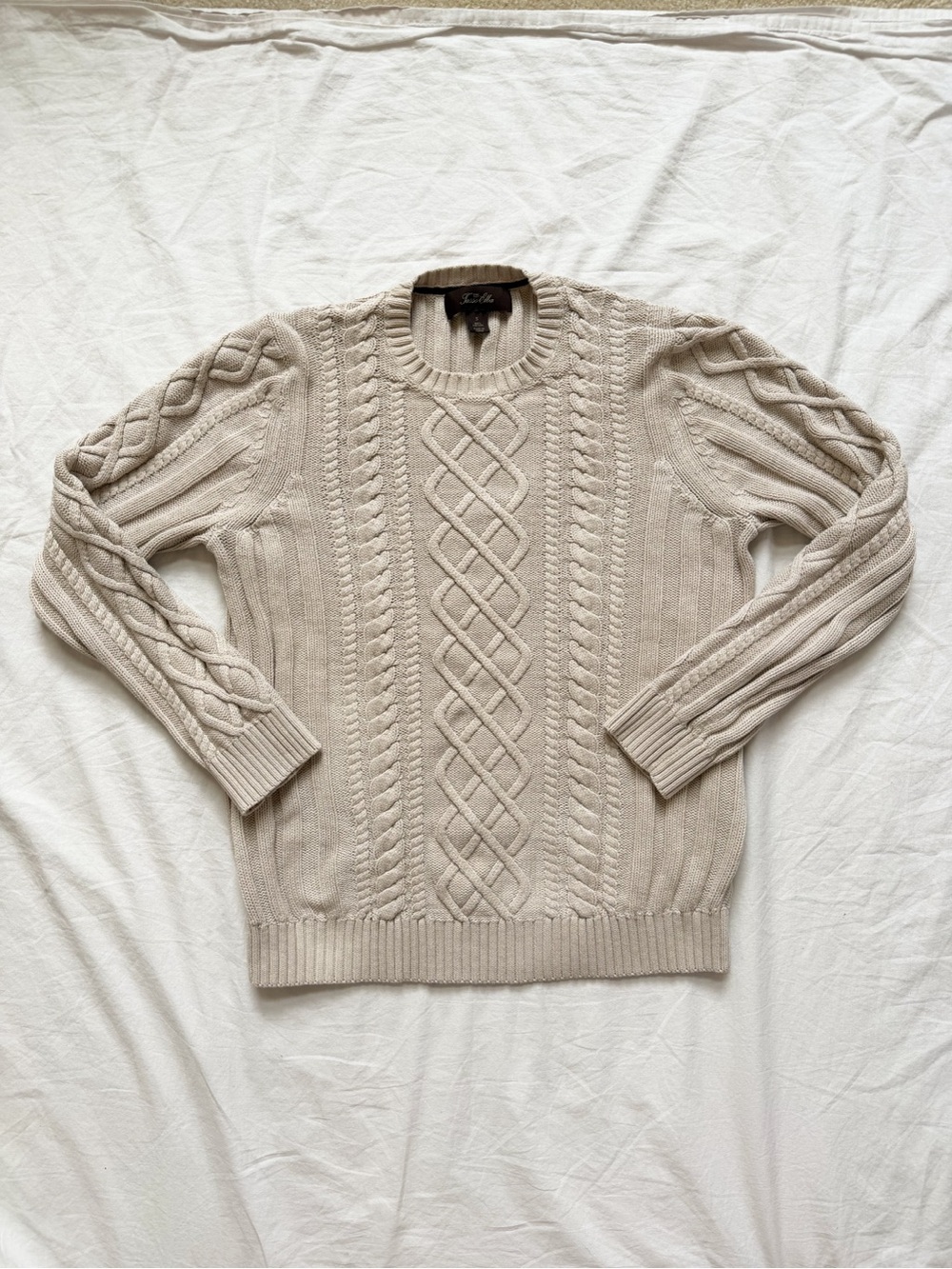 Tasso Elba  Cable Crewneck Sweater in Light Beige